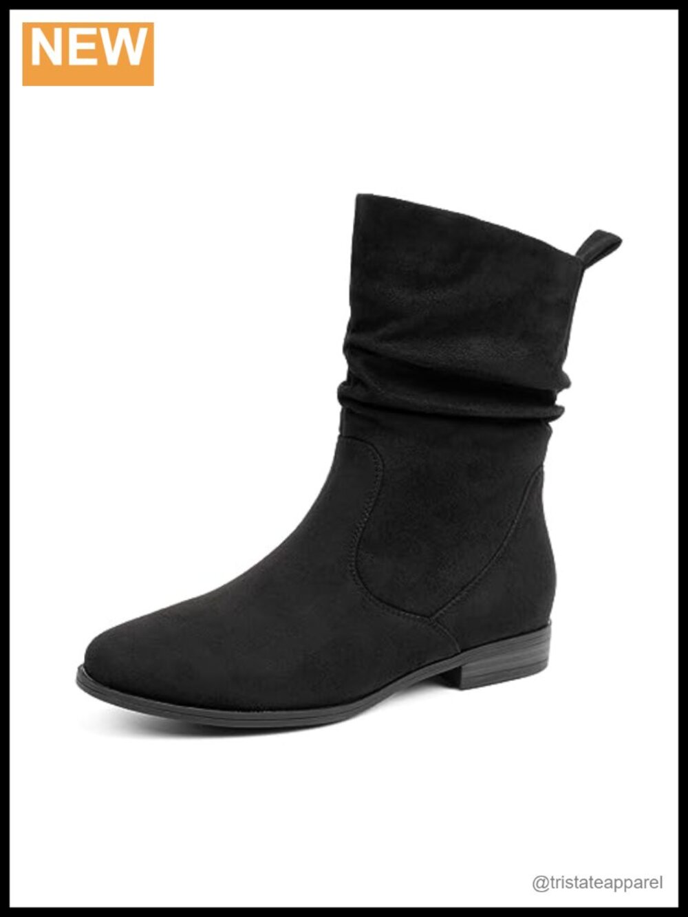 Women Mid Calf Slouchy Boots, Almond Toe Low Heel Faux Suede Booties